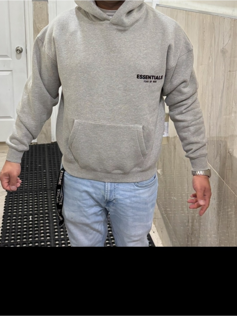 Essentials Dark Gray Pullover Hoodie with dust Bag